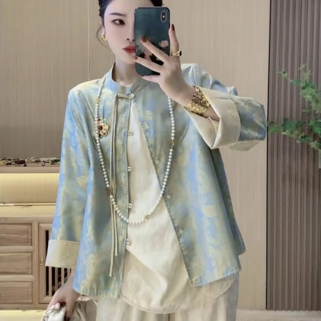 （腰果花）双面双穿新中式国风盘扣刺绣女气质上衣女外套百搭复古