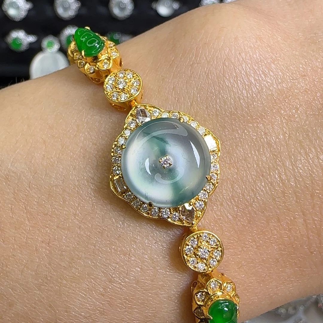 18K金镶嵌手链翡翠天然翡翠