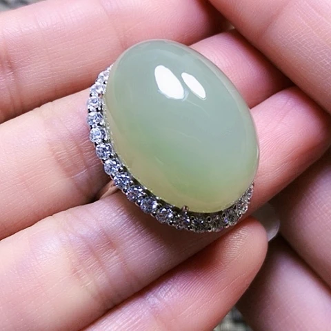 和田玉银S925镶嵌戒指