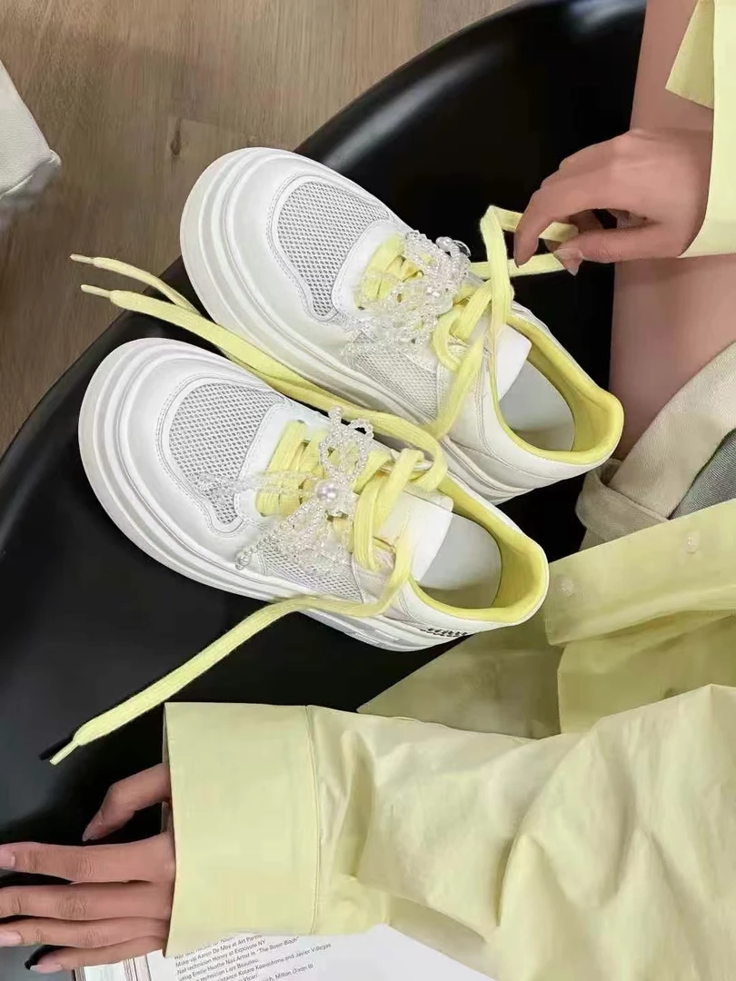 2025夏厚底爆款网面休闲松糕板鞋女新款百搭增高显瘦小白鞋