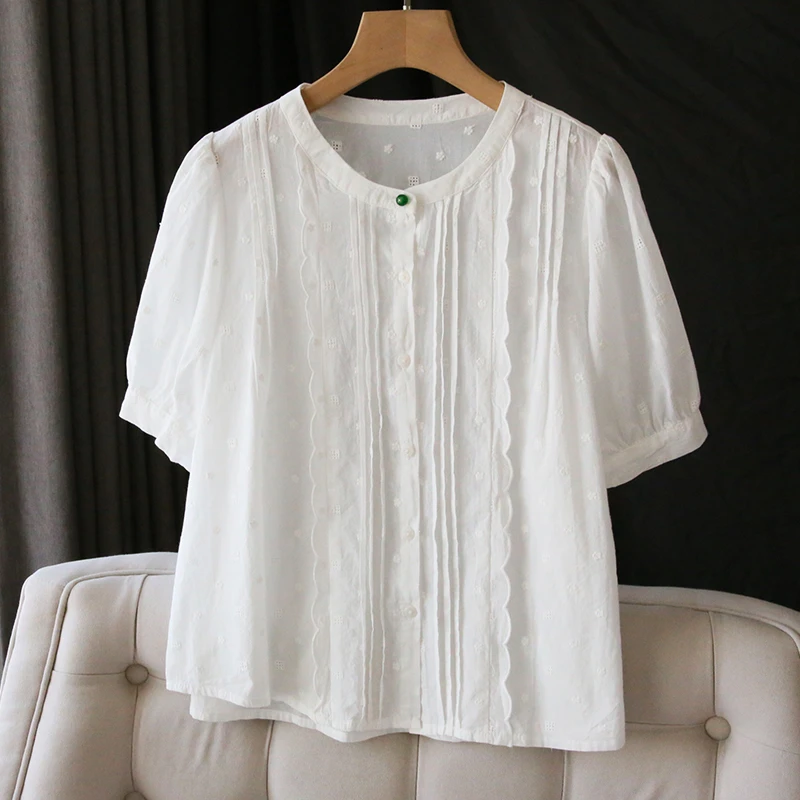 【全额运费补贴】高货重工蕾丝绣花风情褶显瘦衬衫女气质宽松复古