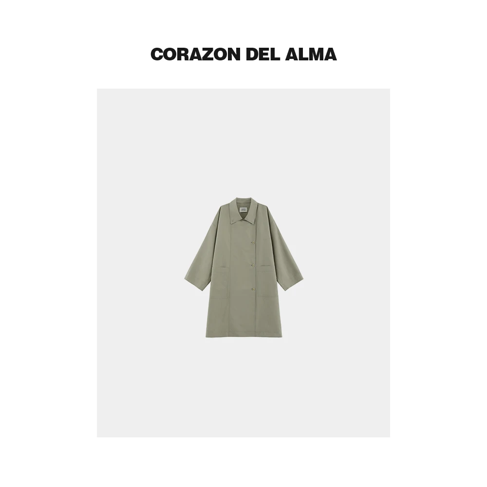 【芭蕉】高密抗皱免打理宽松廓形极简双门襟中长款风衣外套-SS1184