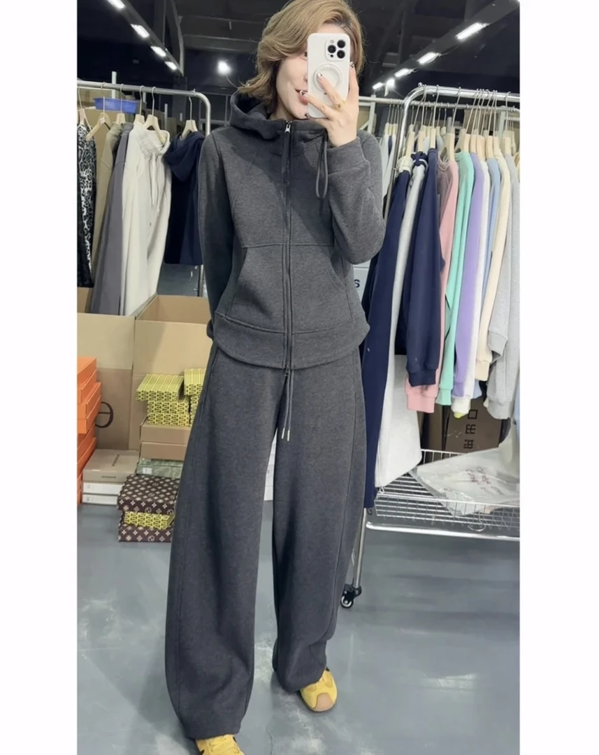 2025时尚套装秋冬运动服显瘦加绒气质休闲秋季套装连帽两件套