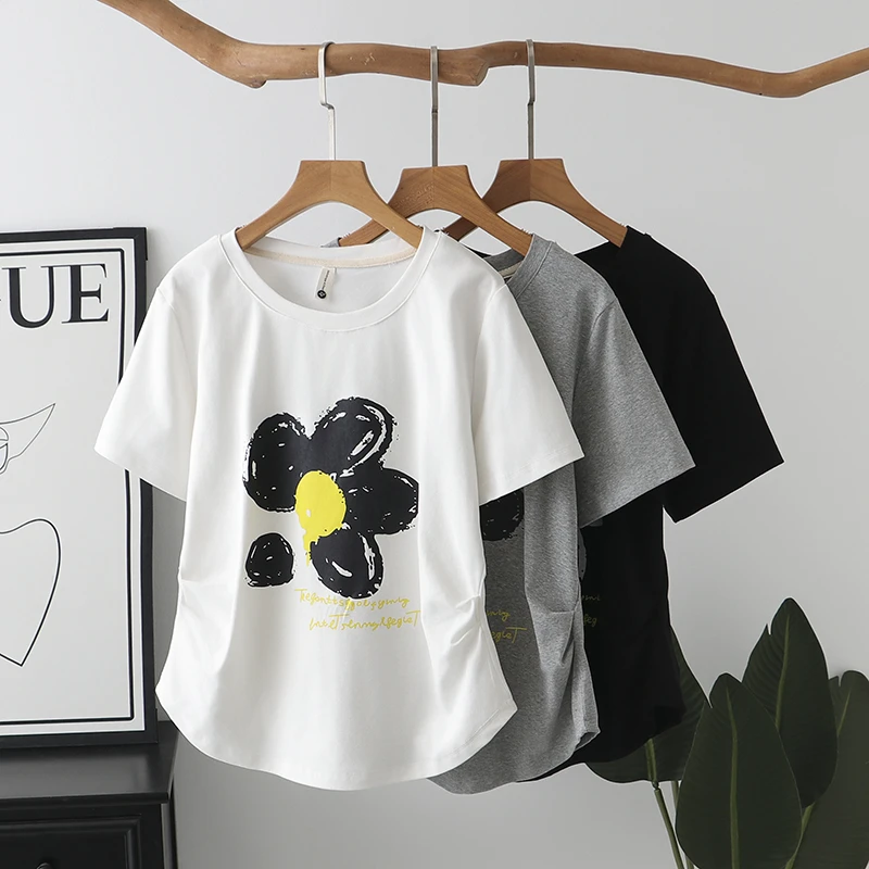 【一朵花】短袖圆领印花千金风透气吸汗T恤小众韩版短款ins半袖时尚