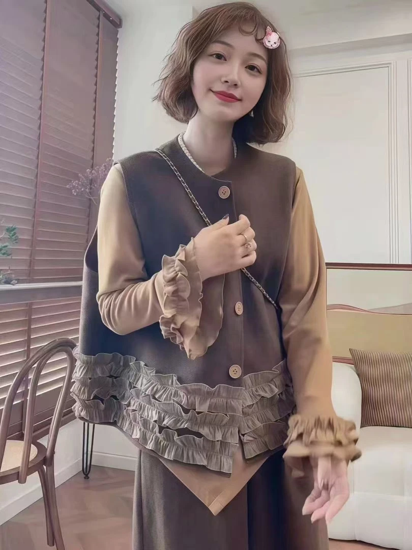 2025欧韩系花边拼接设计甜美减龄洋气百搭早秋新款阔腿裤套装1303