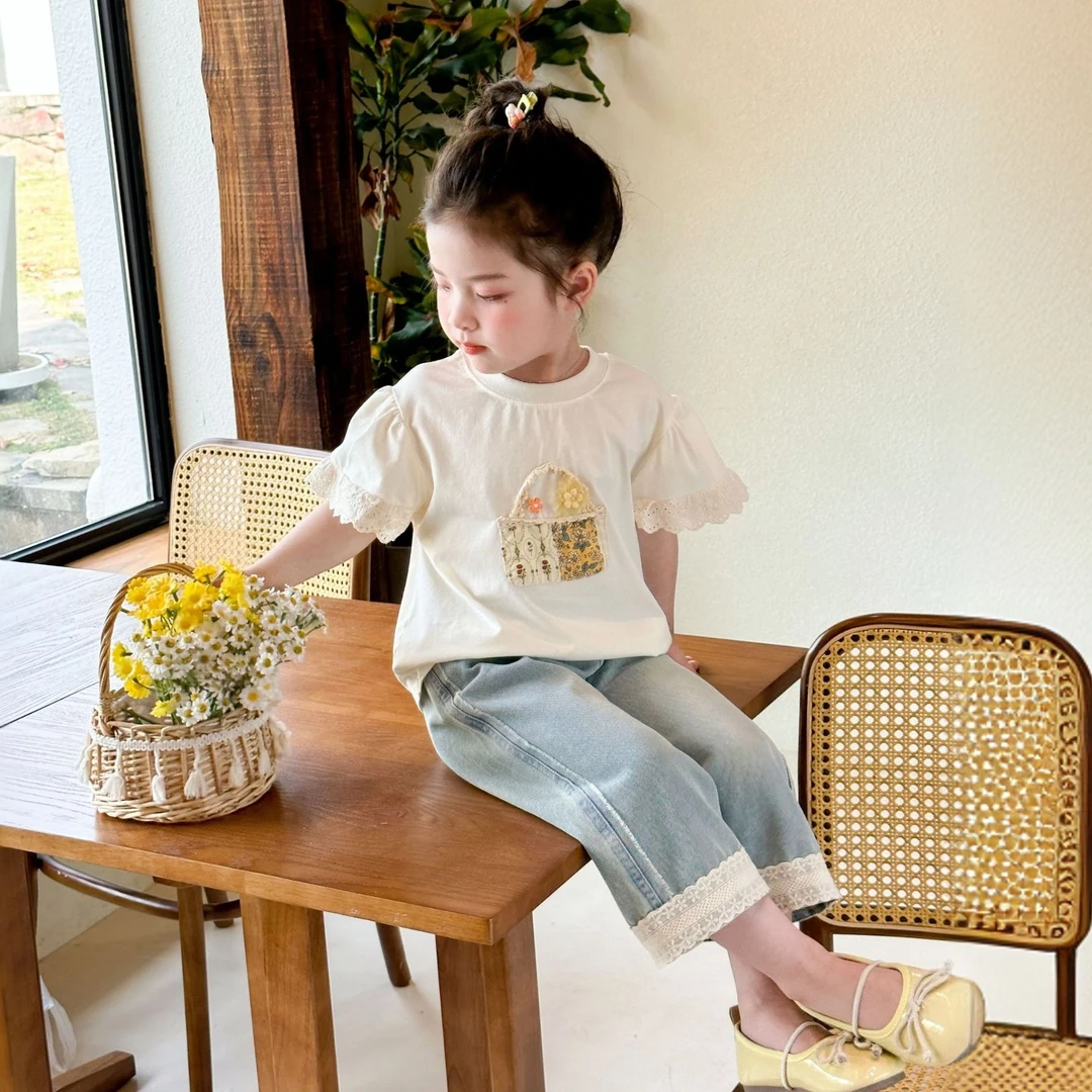 女童夏装套装2025新款儿童洋气夏季小童女孩短袖t恤牛仔裤两件套T