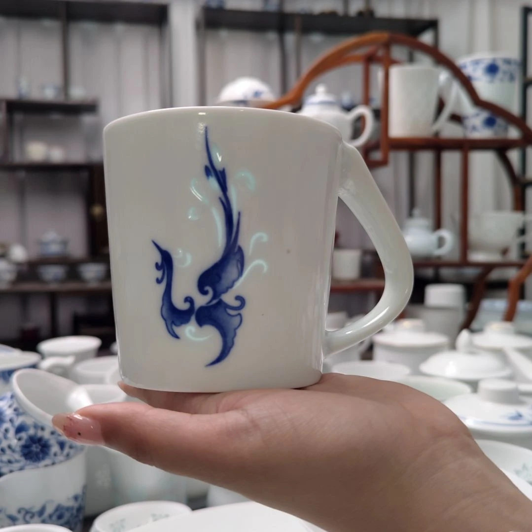 瓷青花凤纹马克杯一个景德镇