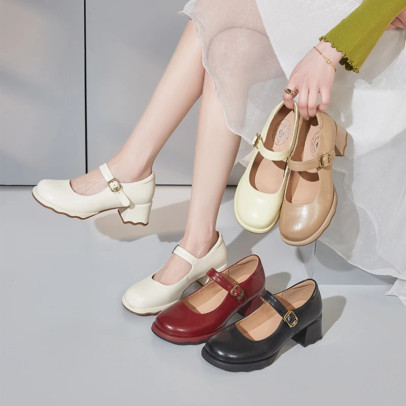 昔子8828新款玛丽珍单鞋厚底高跟防滑粗跟韩版软底女鞋仙女风百搭