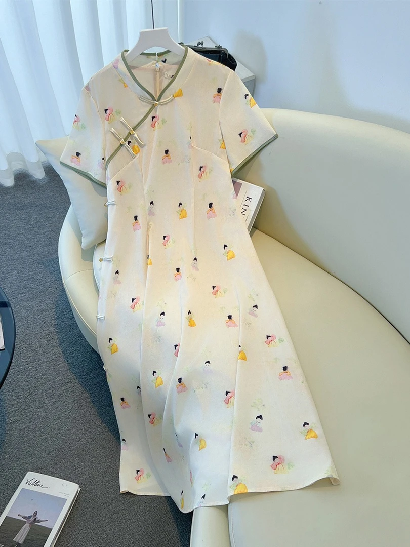 大码孕妇装260斤新款连衣裙夏季轻奢感新中式改良旗袍复古国风裙