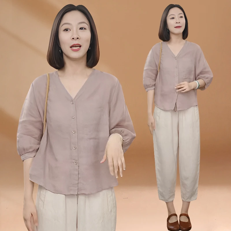 文艺时尚七分袖衬衫女夏季薄款2026新款设计感小众温柔风休闲上衣