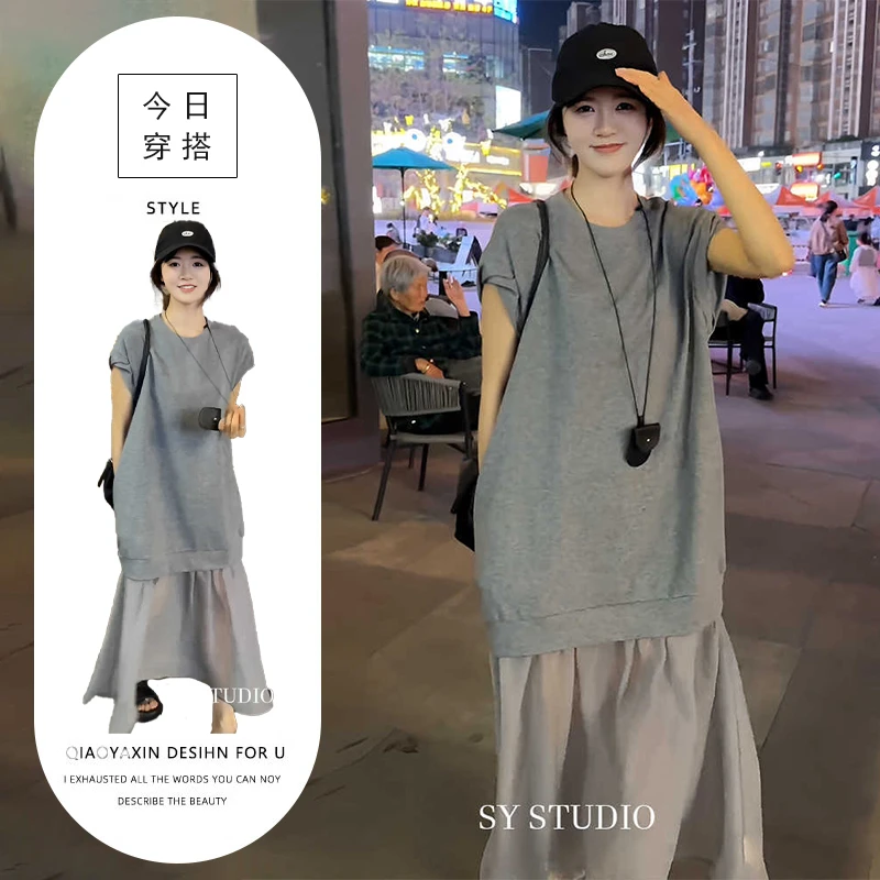 夏日绝美小裙子韩系网纱拼接连衣裙女2025夏新款百搭高级感长裙女