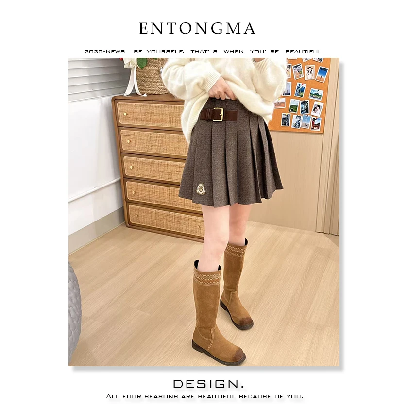 ENMA刺绣休闲徽章短裙半身裙百褶裙显瘦