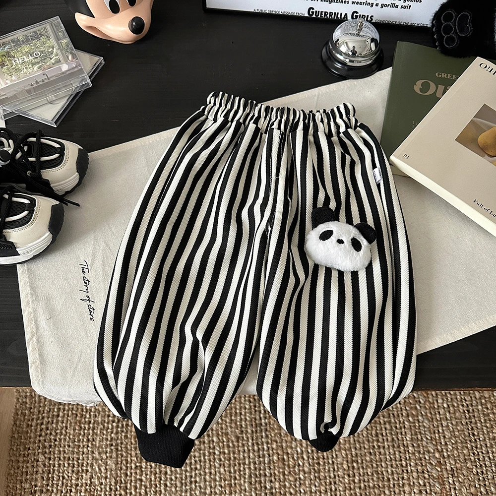 【现货玩偶韩版裤】儿童春秋裤子韩版条纹卡通休闲束脚卡通裤子