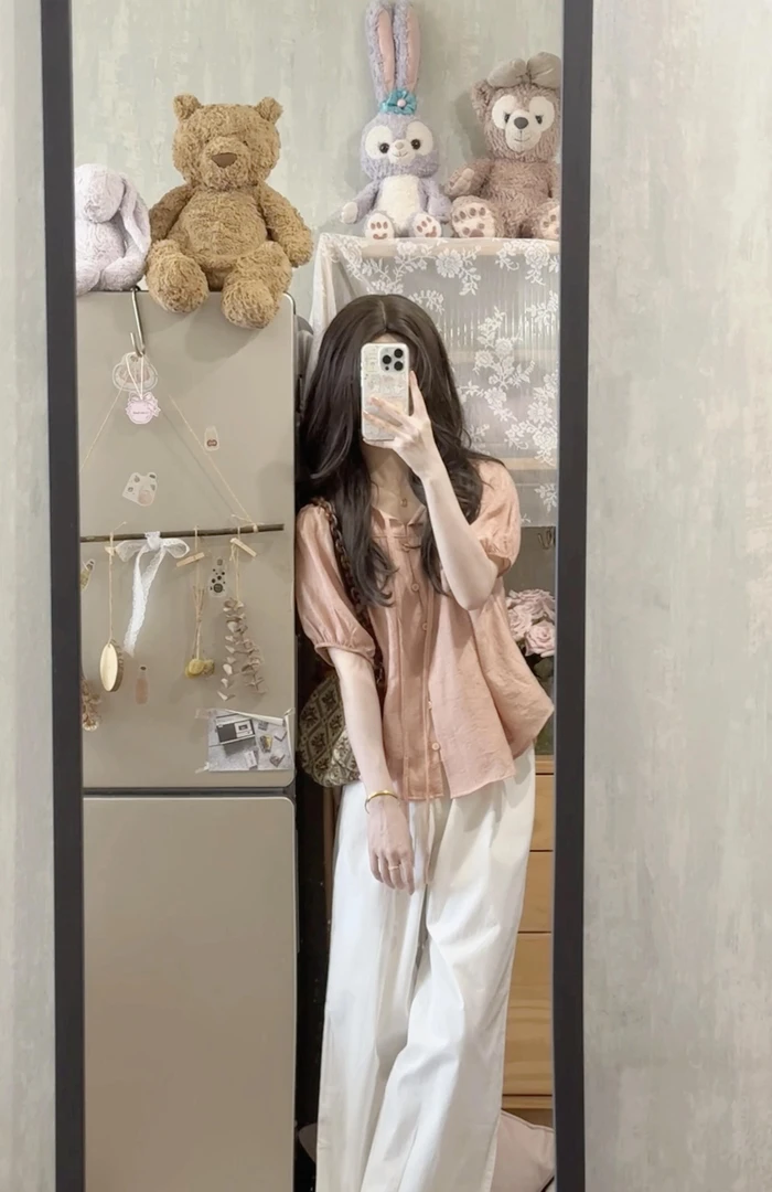 【晚晚】夏季气质温柔可爱风系带上衣衬衫搭配高腰白色休闲长裤套装