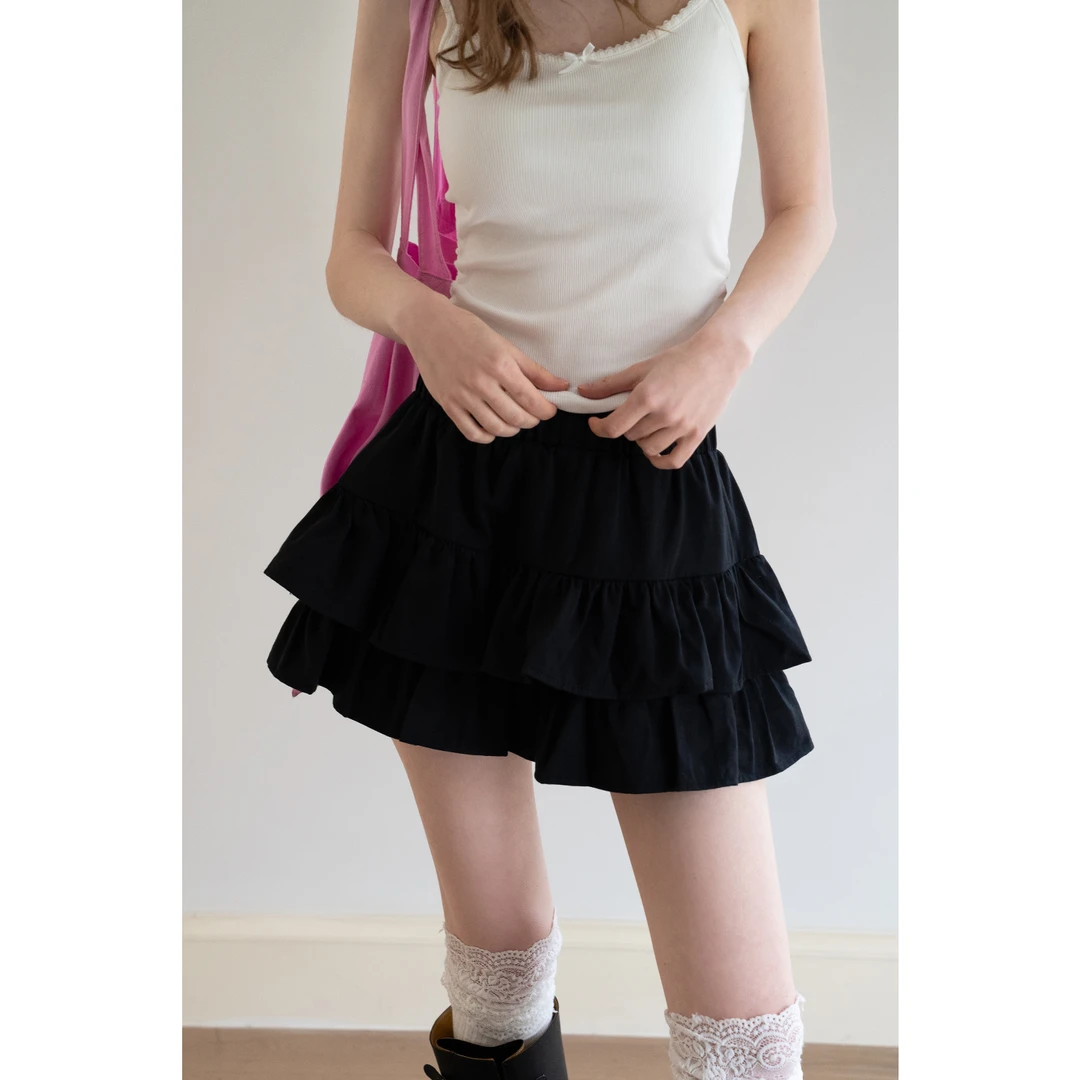 EGGKA【现现】高腰A字蓬蓬蛋糕裙气质显瘦荷叶边半身裙E25B3663AF