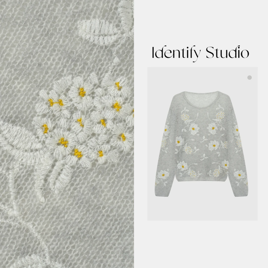 IDENTIFY“小雏菊”秋季新款休闲刺绣花朵圆领长袖25AWG72257