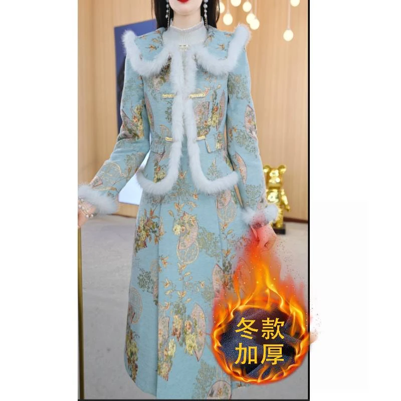 【两件套】冬季设计感气质洋气优雅减龄长袖中长款两件套裙M-4XL