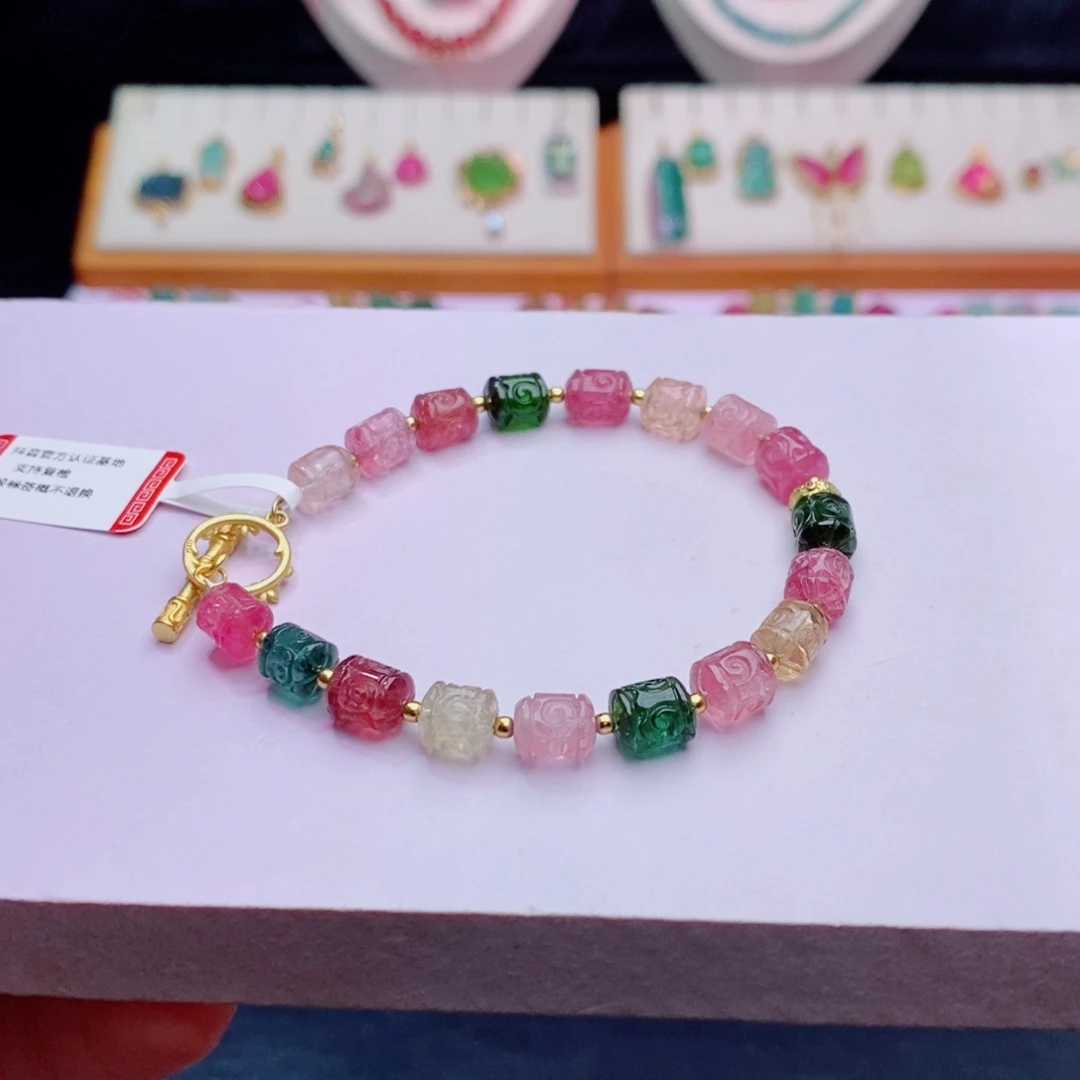 碧玺未镶嵌单圈手链m回纹珠