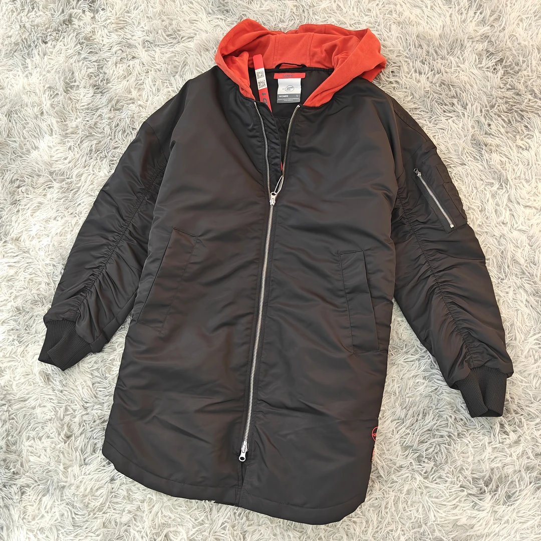 8345飞行夹克棉服女冬季连帽棒球服加厚棉衣棉袄中长款派克服