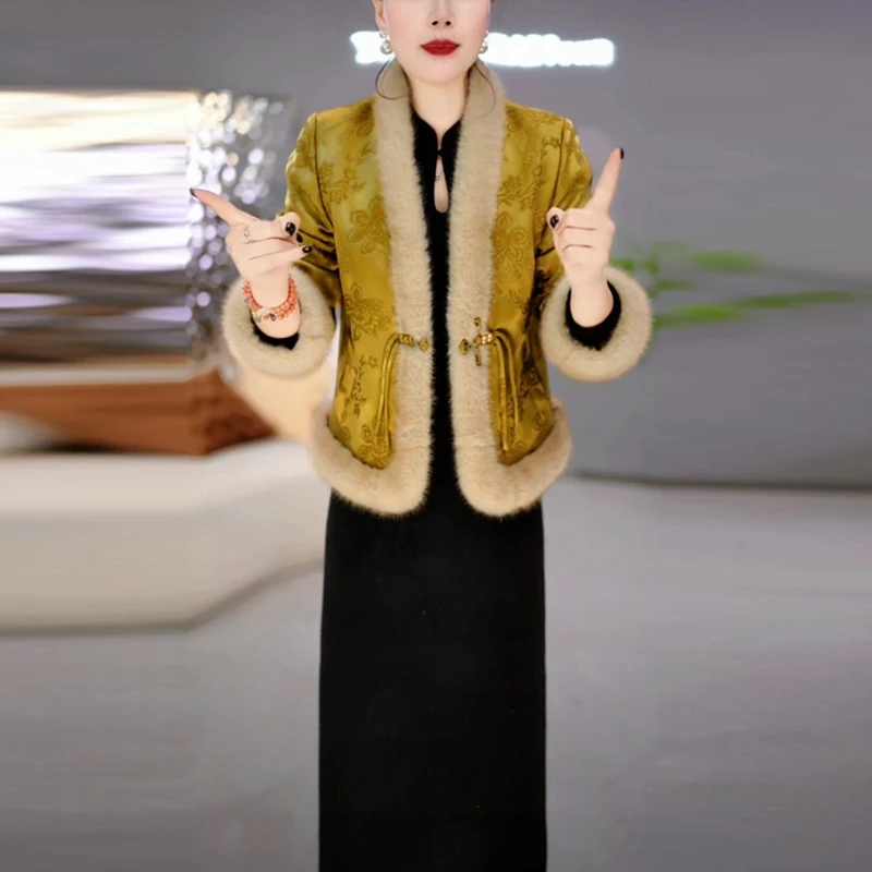 气质国风夹棉保暖裙子套装冬季新款爆款洋气显瘦高贵两件套连衣裙