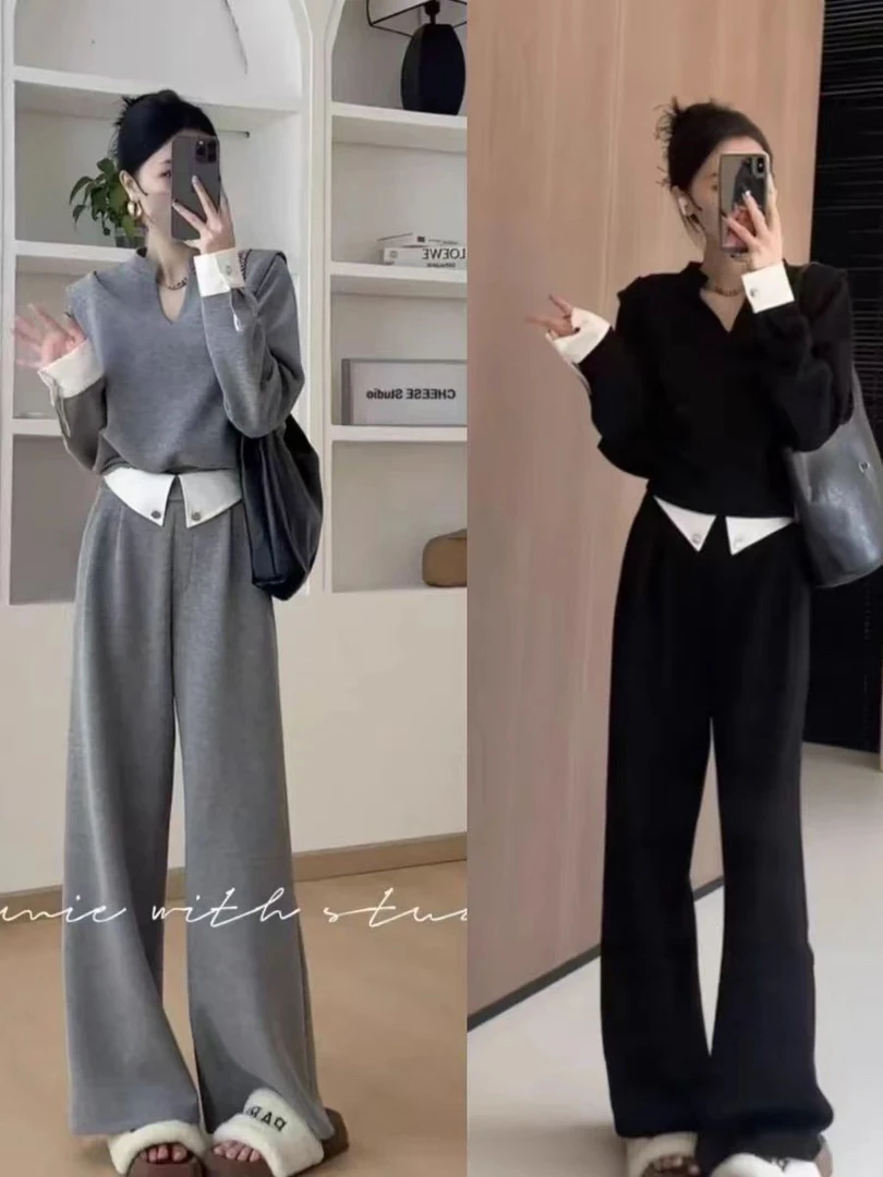 早春韩风温柔运动套装女气质小众清新显瘦拼接设计感运动休闲套装