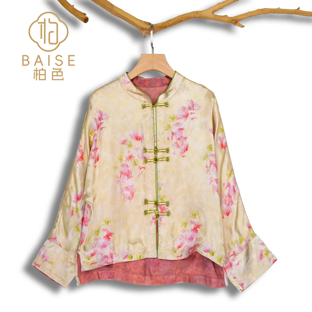 中式开衫复古盘扣传统改良花色春季女装宽松上衣2525