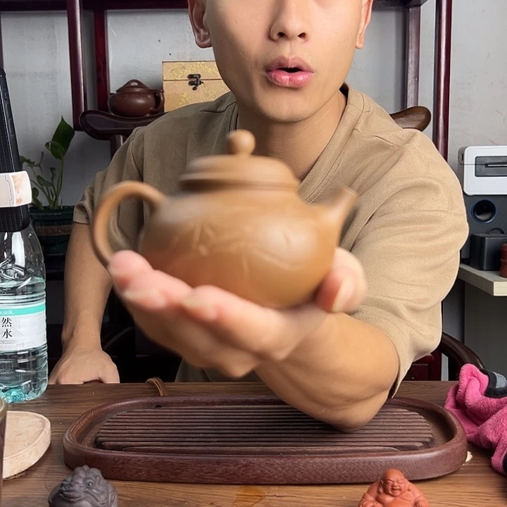 茶壶紫砂原矿段泥刻绘容天紫砂壶