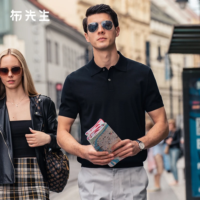 【毛T-翻领】布先生秋冬可机洗羊毛衫短袖新款商务男装上衣针织打底