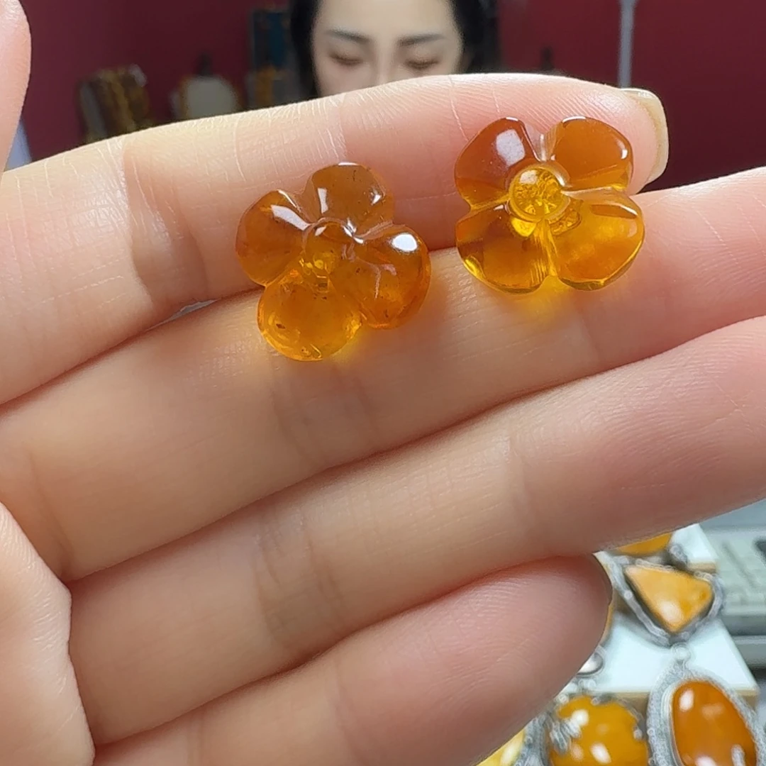 琥珀银S925镶嵌耳饰耳钉