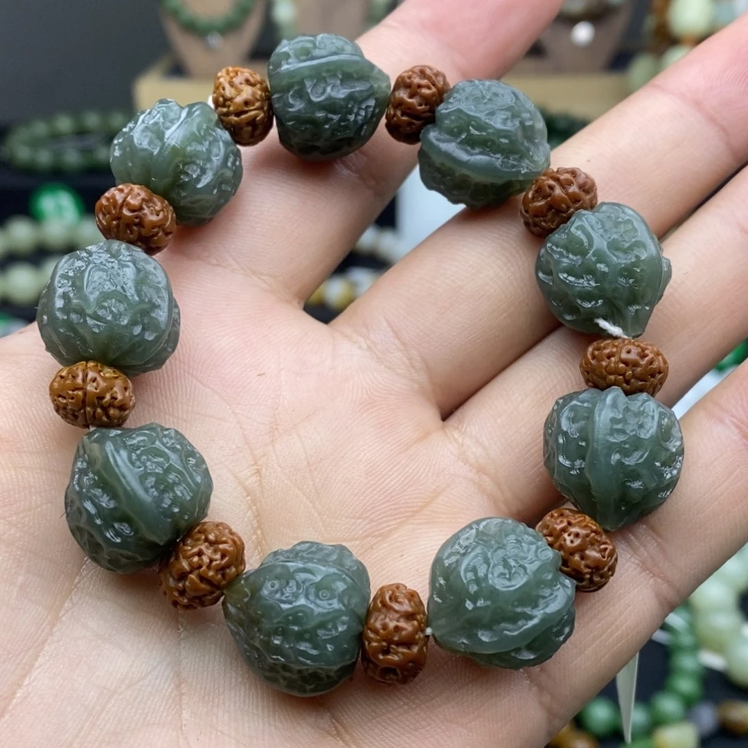 和田玉手链未镶嵌且末蓝核桃