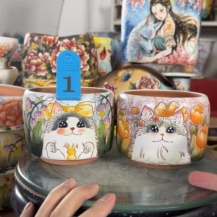 满38包邮景德镇手绘花盆