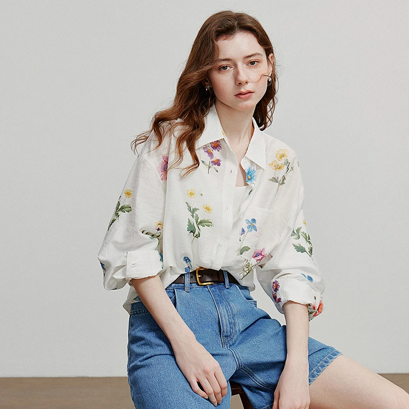【七爷May专属】初语亚麻莱赛尔印花上衣花卉衬衫8522040