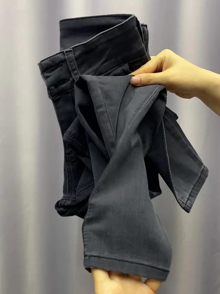 秋季新款高腰弹力显瘦黑色小脚牛仔裤大码梨形身材百搭九分铅笔裤