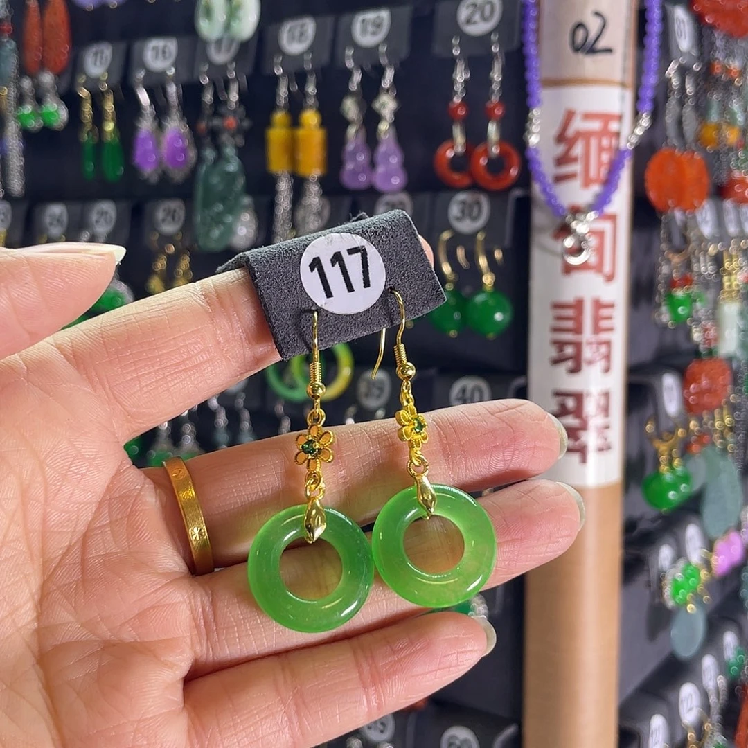 翡翠银S925镶嵌耳饰117