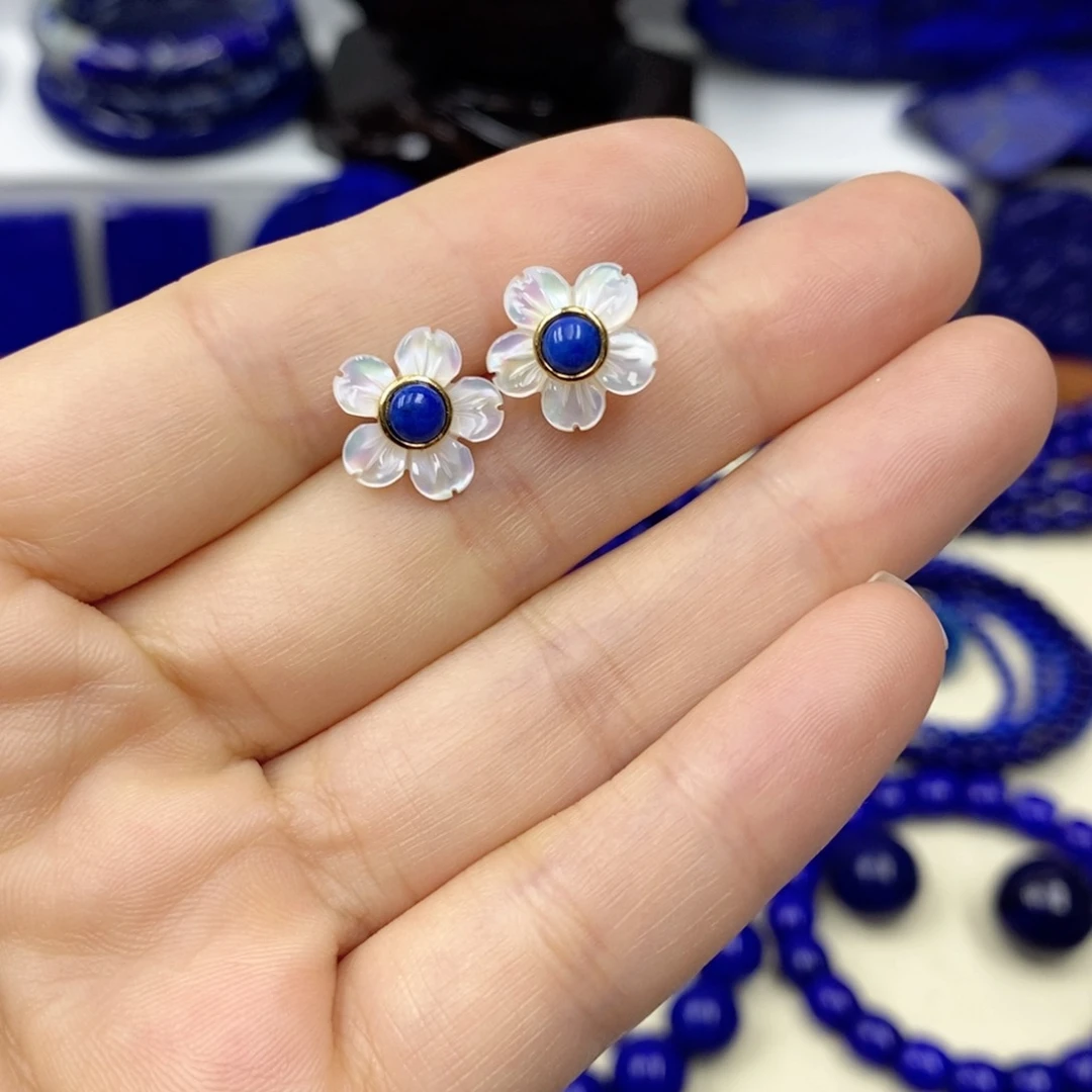 青金石耳饰银S925镀金镶嵌