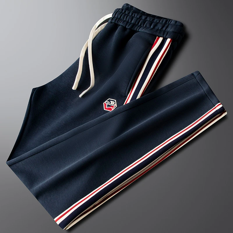 蓝色休闲运动裤男高级感小狗刺绣2025新款秋冬季修身显瘦小脚卫裤