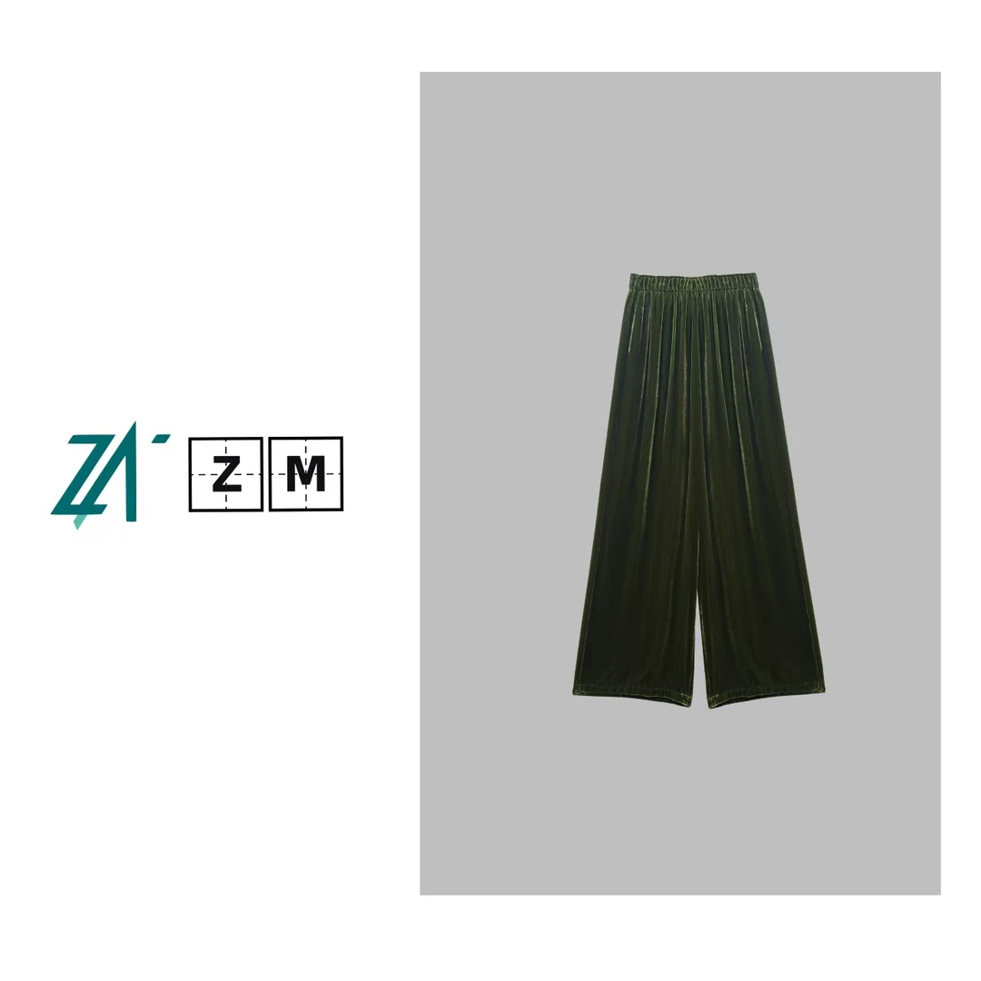 直筒阔腿裤巨显瘦松紧腰真丝丝绒裤 ZQ23-Z931