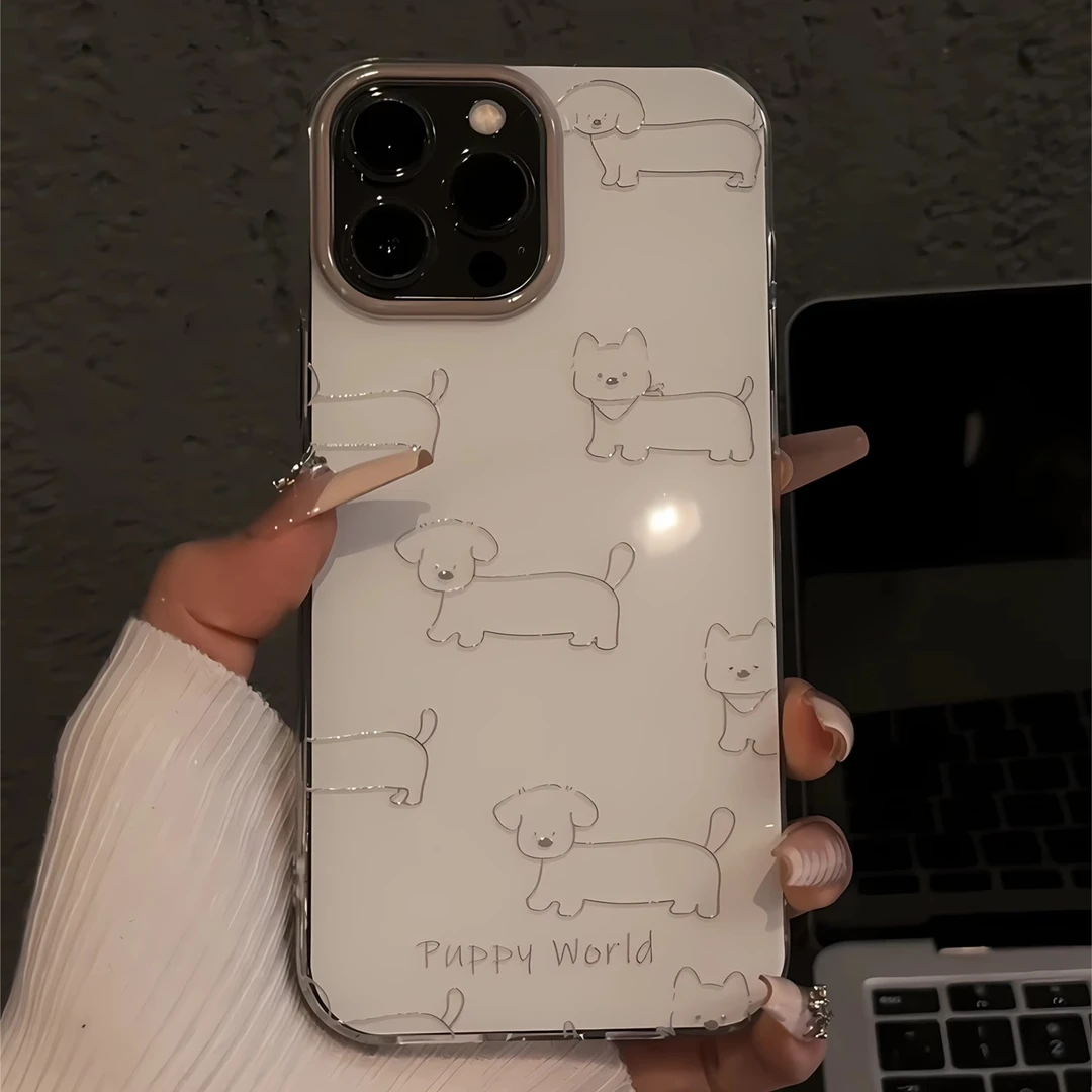 线条狗狗适用于苹果16promax双层IMD手机壳iPhone15可爱17promax