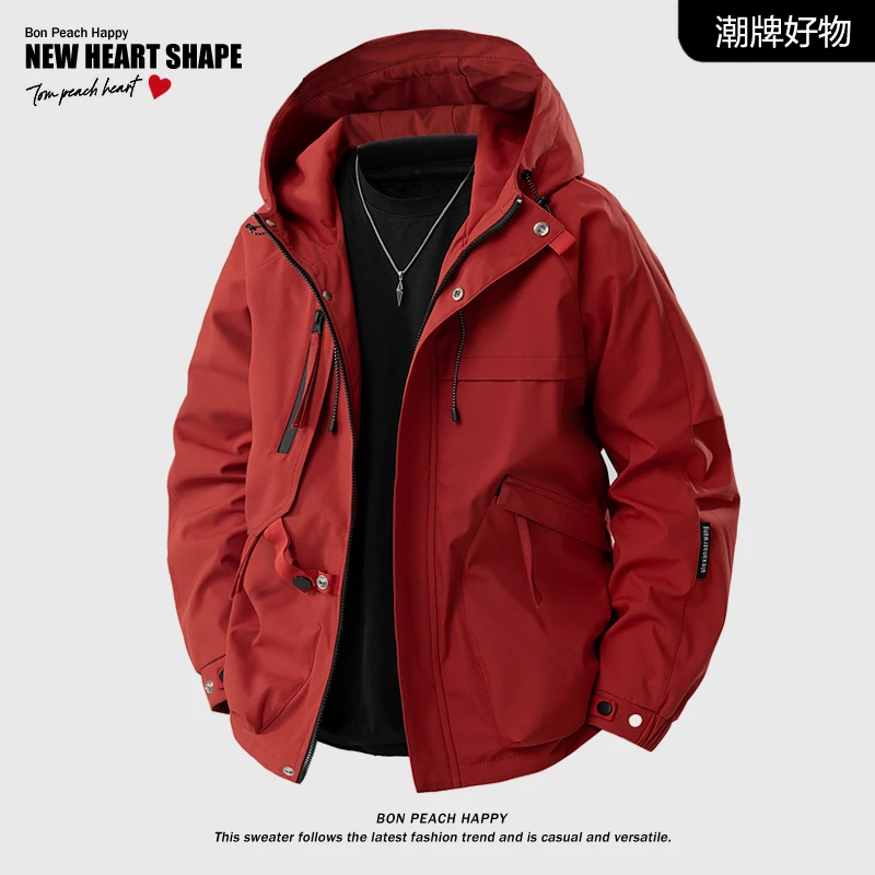 工装外套男士冬季2025新款潮牌户外防风防水休闲连帽冲锋夹克衣服