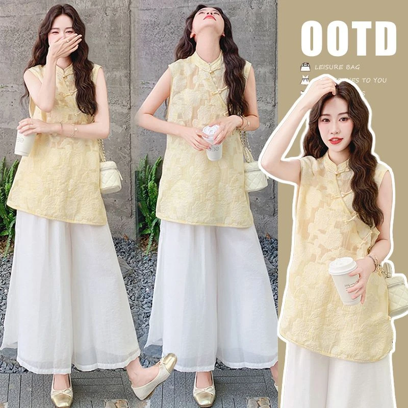 【枫丽】2025夏季新款孕妇新中式国风高级感旗袍气质上衣阔腿裤子