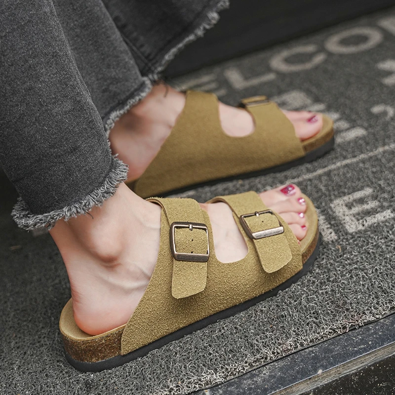 春夏勃肯软木一字拖复古搭扣文艺休闲沙滩凉拖B2005【卡】