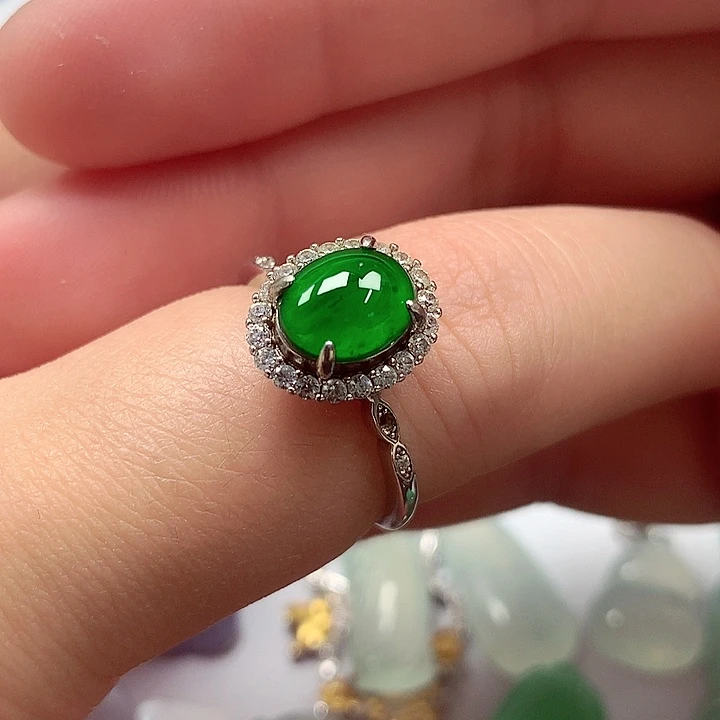 翡翠银S925镶嵌颈饰蛋面戒指