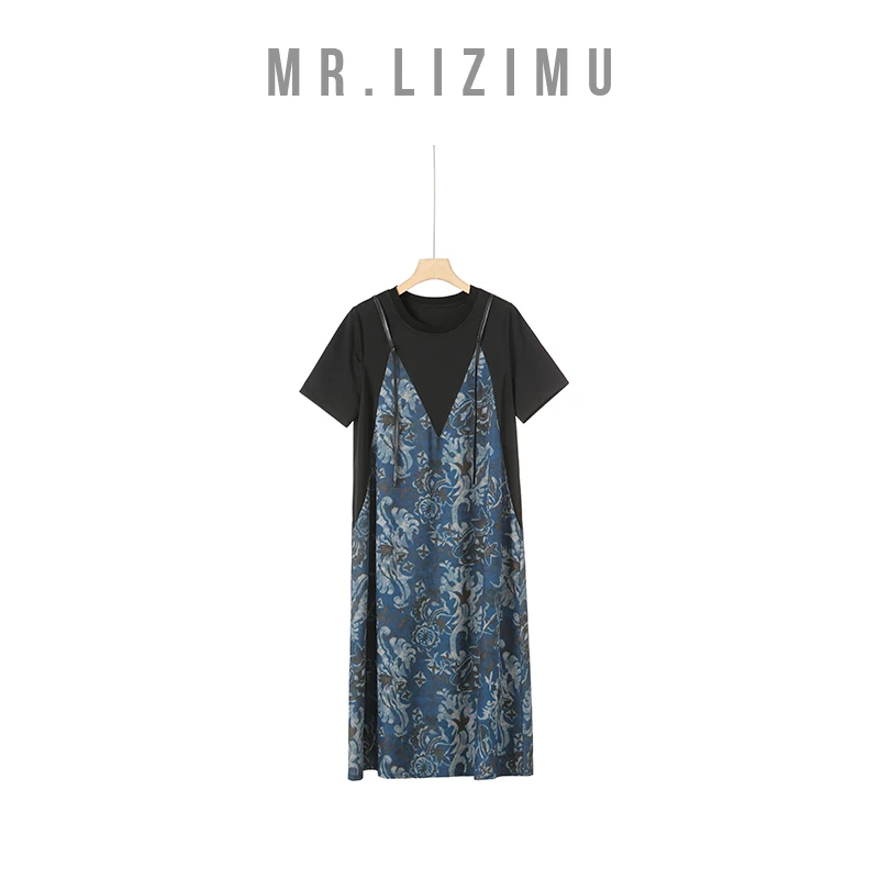 李子木先生碎花假两件连衣裙「夏上新」爆款休闲宽松连衣裙D6775