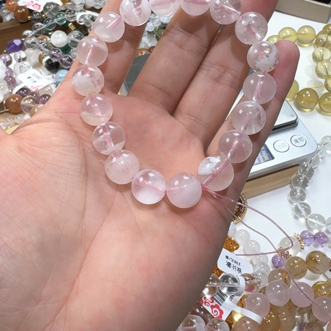 未镶嵌水晶手链12mm粉雪花