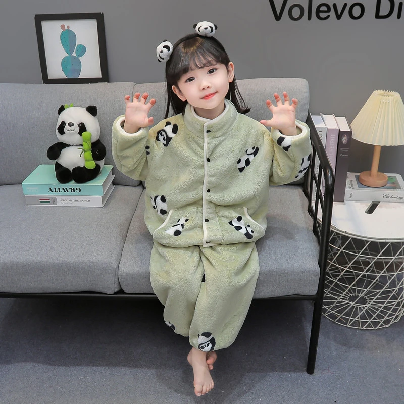 女童冬款加厚睡衣套装女宝宝双层考拉绒加绒儿童冬款保暖家居服潮