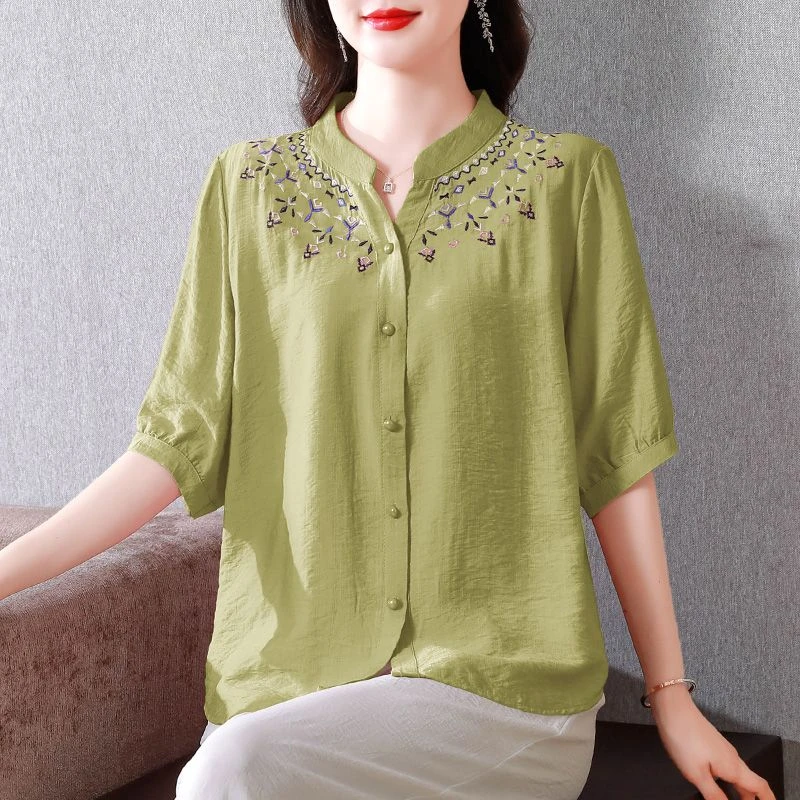 棉麻短袖套装女妈妈夏装亚麻夏季新款大码时尚洋气两套