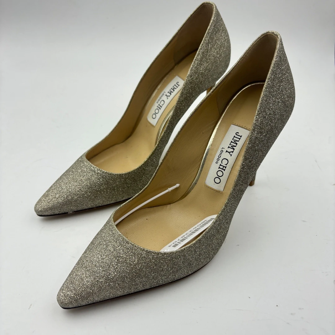 99新 JIMMY CHOO/吉米周 37.5码/jc银色闪粉高跟鞋/无盒/99新
