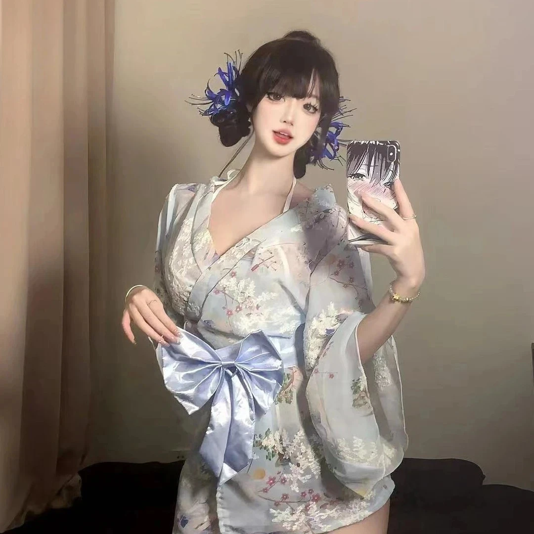 情侣内衣套装日式樱花和服性感睡衣睡裙家居服甜美蝴蝶结浴袍女新
