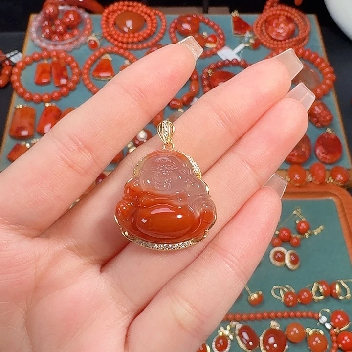 南红玛瑙银S925镶嵌耳饰