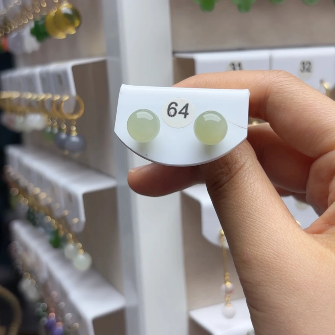 和田玉银S925镶嵌耳饰